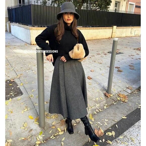 ZARA BLOGGER FAVE!!! Wool-Blend Midi Skirt NWT - Picture 4 of 16